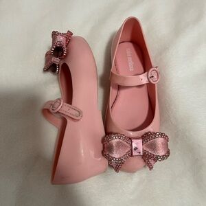 Mini Melissa Blush Pink Dress Shoes with Glitter Bow